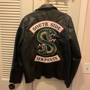 Men's Black Leather Jacket with South Side Serpents Emblem